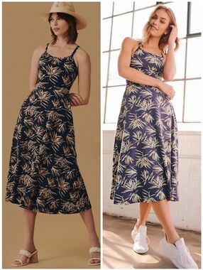 Pact Organic Cotton Purple Floral Leaf Midi Dress, XL